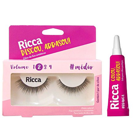 Cílios Postiços + Cola Branca Ricca Belliz Piscou,arrasou Vol:2 Médio Cód.2676