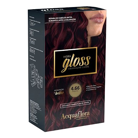 Coloração Creme Acquaflora Kit Hidra Gloss 4.66 Borgonha