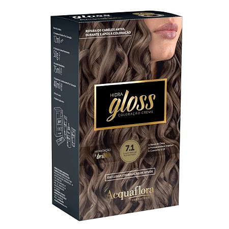 Coloração Creme Acquaflora Kit Hidra Gloss 7.1 Louro Natural Acinzentado