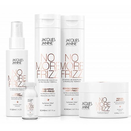 Kit Jacques Janine No More Frizz: Shampoo, Condicionador, Máscara 240g, Leave-in, Spray 120ml e Ampola