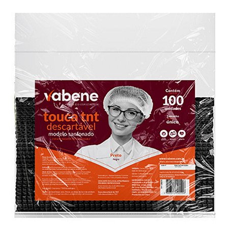 Touca Vabene Tnt Descartável Preta C/100 Uni Tam:único