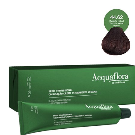 Coloração Creme Acquaflora Vegana 44.62 Castanho Natural Vermelho Violeta Especial 60g