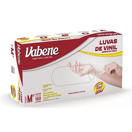 Luvas de Vinil Vabene Com Pó Tam:m C/100 Uni Ref.:1425
