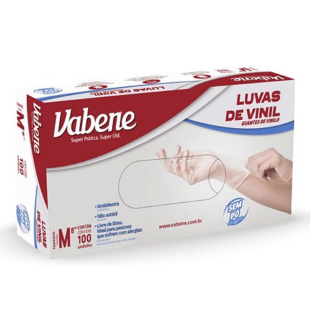 Luvas de Vinil Vabene Sem Pó Tam:m C/100 Uni Ref.:1421
