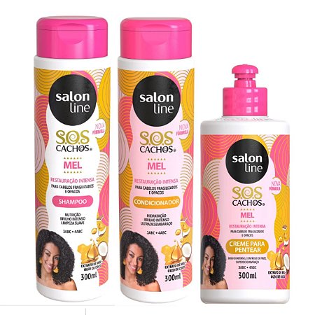 Kit Salon Line Sos Cachos Mel Restauração Intensa C/3