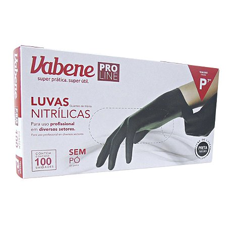 Luvas Nitrílicas Vabene Pro Line Sem Pó Tam:p C/100 Uni Preta Ref.:3071