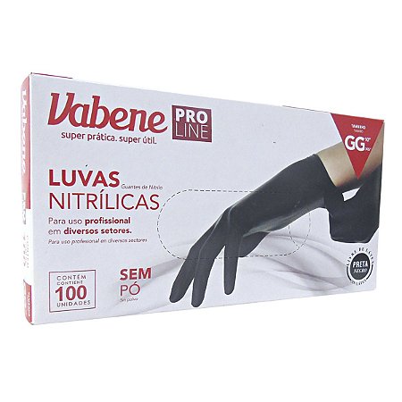 Luvas Nitrílicas Vabene Pro Line Sem Pó Tam:gg C/100 Uni Preta Ref.:3074