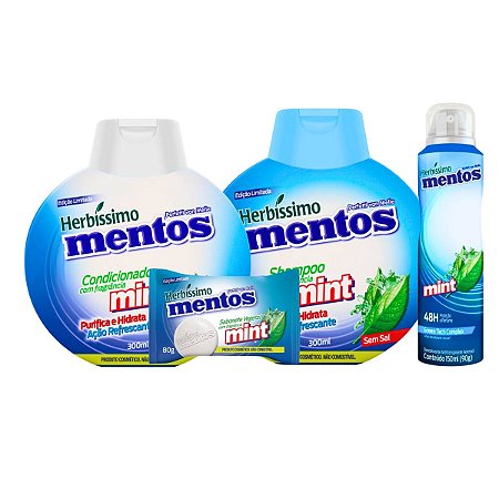 Kit Shampoo + Condicionador + Desodorante + Sabonete Herbissimo Mentos Mint 300ml