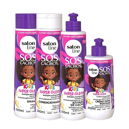 Kit Salon Line Kids Sos Cachos Super Óleos Com 4