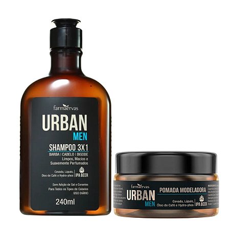 Kit Farmaervas Urban Men Shampoo 3 em 1 + Pomada Efeito Matte