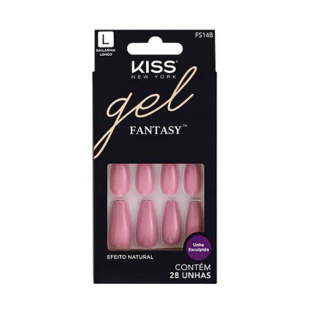 Unhas Postiças Kiss New York Gel Fantasy Bailarina Longo C/28un Fs14b