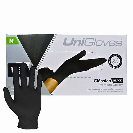Luva Com Pó Unigloves Clássico Black Tam:m C/100un Preta