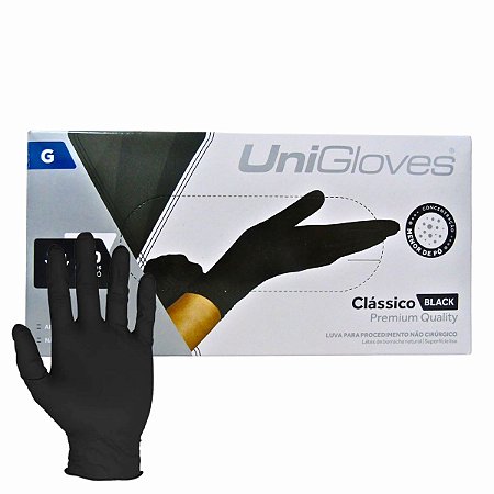 Luva Com Pó Unigloves Clássico Black Tam:g C/100un Preta