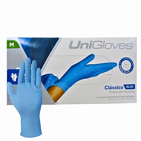 Luva Com Pó Unigloves Clássico Blue Tam:m C/100un