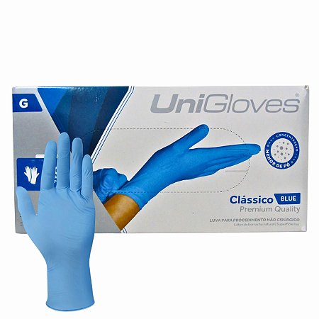 Luva Com Pó Unigloves Clássico Blue Tam:g C/100un