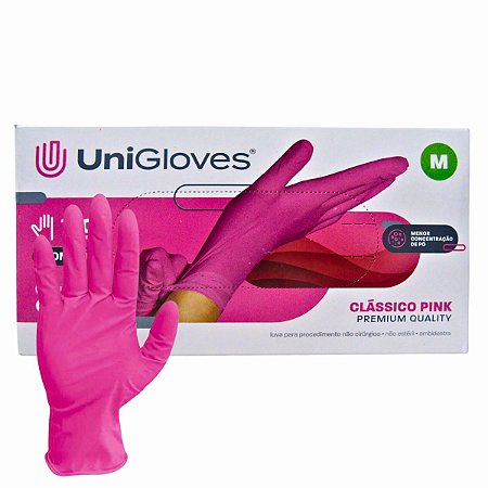 Luva Com Pó Unigloves Clássico Pink Tam:m C/100un