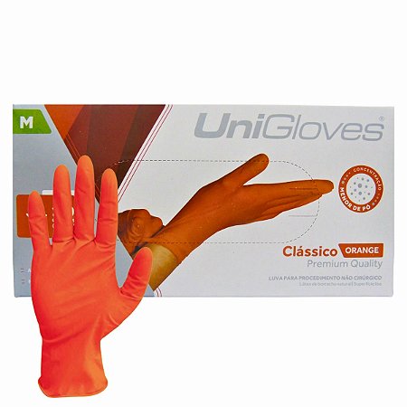 Luva Com Pó Unigloves Clássico Orange Tam:m C/100un