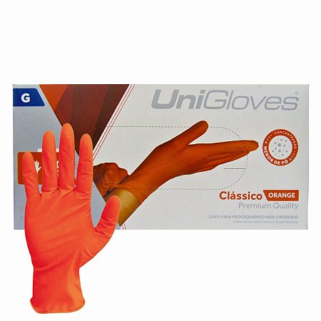 Luva Com Pó Unigloves Clássico Orange Tam:g C/100un
