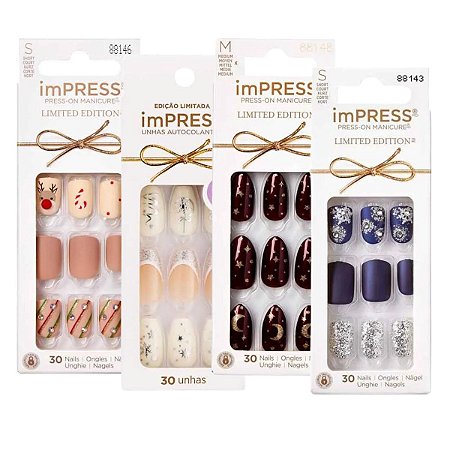 Kit Unhas Autocolantes Kiss Impress Edição de Natal C/4