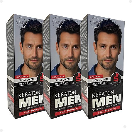 Kit Kert Keraton Men: 3 Tonalizantes Castanho Médio