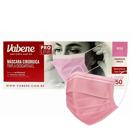Máscara Cirurgica Tripla Descartável Vabene Pro Line Tam:único C/50 Uni Rosa Ref.:1522