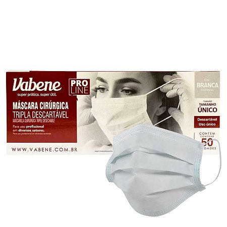 Máscara Cirurgica Tripla Descartável Vabene Pro Line Tam:único C/50 Uni Branca Ref.:1520