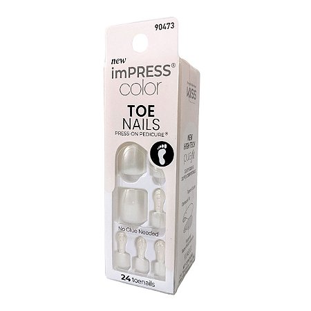 Unha Postiça Para Pés Kiss Impress Color Toe Nails 501 Lustre White Com 24un