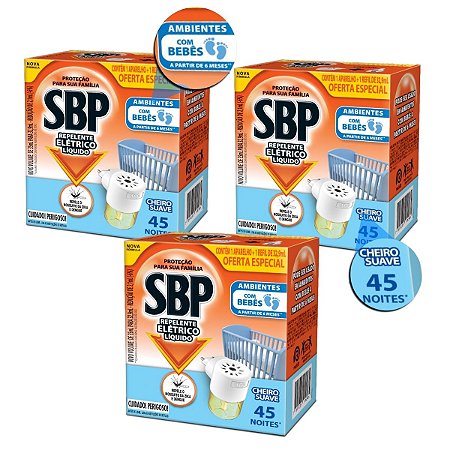 Kit Repelente Elétrico Líquido Sbp Cheiro Suave 32,9ml Com 3