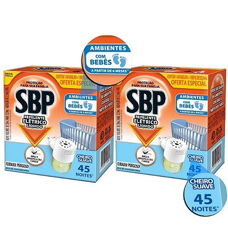 Kit Repelente Elétrico Líquido Sbp Cheiro Suave 32,9ml Com 2