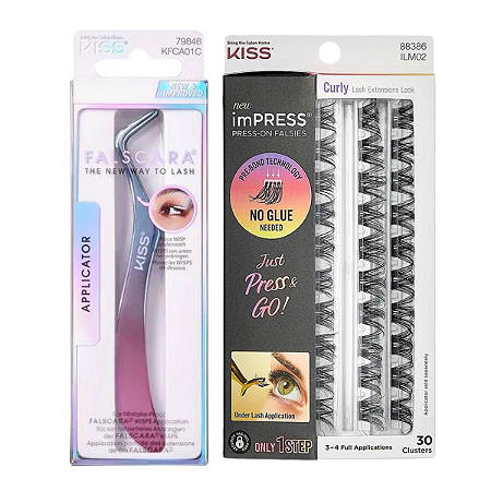 Kit Pinça + Refil Cílios Autocolantes Kiss New York Impress Curly  C/ 30 Tufos Ilm02
