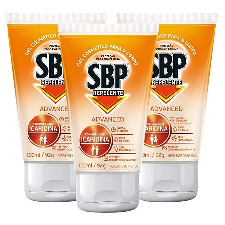 Kit Gel Repelente de Insetos Sbp Advanced Sem Fragrância Com 3 100ml