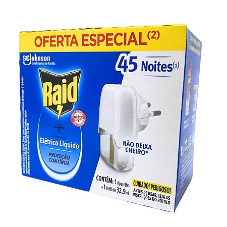 Repelente Elétrico Líquido Raid Aparelho + Refil Sem Cheiro 32,9ml