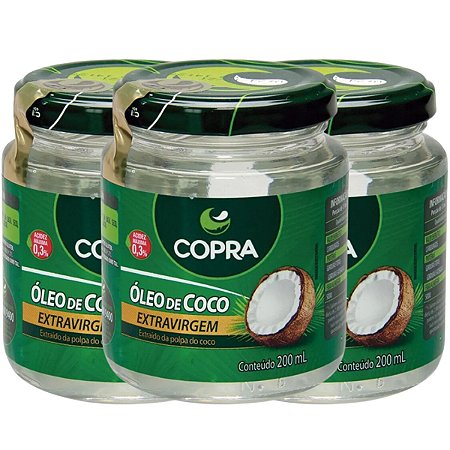 Kit Óleo de Coco Copra Extravirgem Com 3 200ml