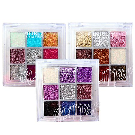 Kit Paleta de Glitter Pink 21 Color Com 3 7,2g