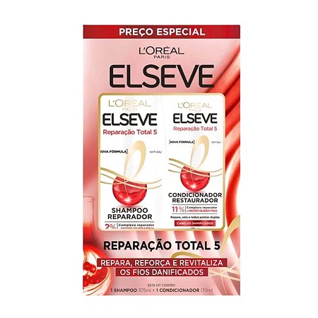 Kit Shampoo 375ml E Condicionador 170ml Elseve Reparação Total 5