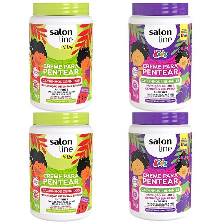 Kit Salon Line Kids: Cremes para Pentear 2 Melancia e 2 Uva 1kg