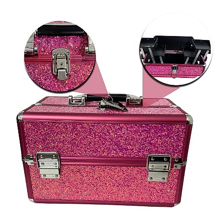 Maleta de Maquiagem Cisne Linha Shine Pink Glitter e Rosa Csn-5160B