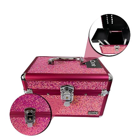 Maleta de Maquiagem Cisne Linha Shine Pink Glitter e Rosa Csn-5131B