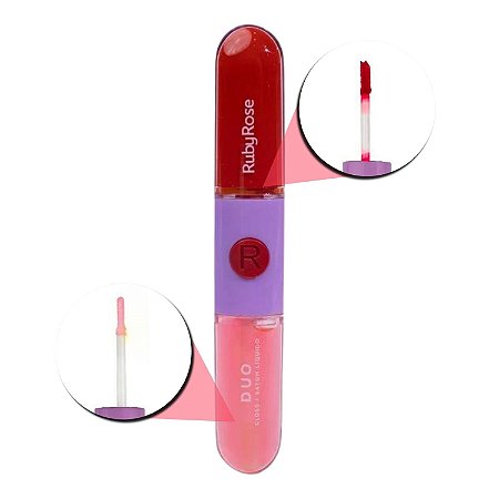 Gloss + Batom Líquido Duo Ruby Rose Ld01 9,6g