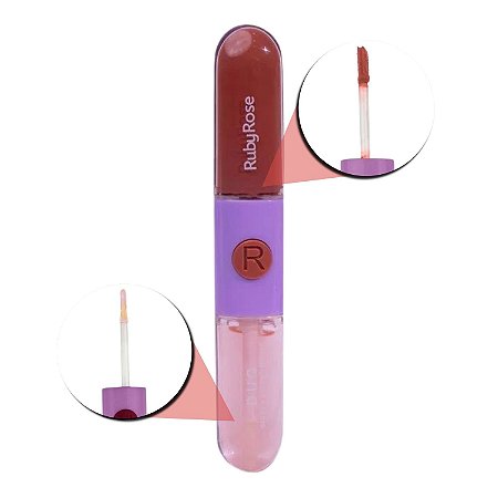 Gloss + Batom Líquido Duo Ruby Rose Ld02 9,6g
