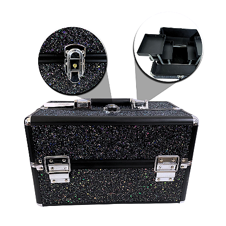 Maleta de Maquiagem Cisne Linha Shine Preto Glitter e Preto Csn-5160B