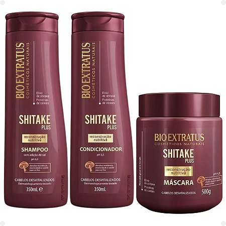 Kit Bio Extratus Shitake Plus: Shampoo, Condicionador 350ml e Máscara 500g