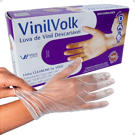Luva de Vinil VinilVolk Descartável Sem Amido P 100 un