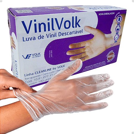 Luva de Vinil VinilVolk Descartável Sem Amido EG 100 un