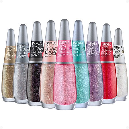 Kit Esmalte Glitter 3D Impala Viva, Ame e Brilhe Com 9 7,5ml