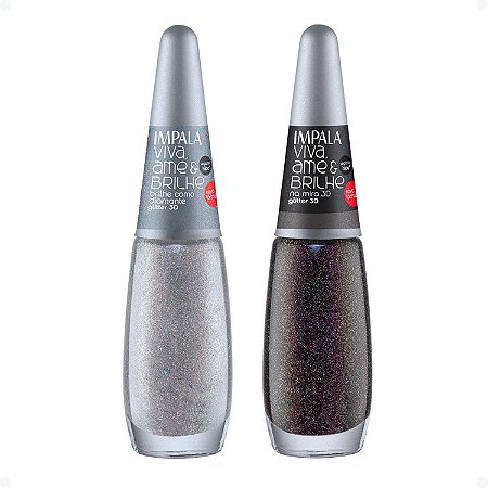 Kit Esmalte Glitter 3D Impala Viva, Ame e Brilhe Com 2 7,5ml