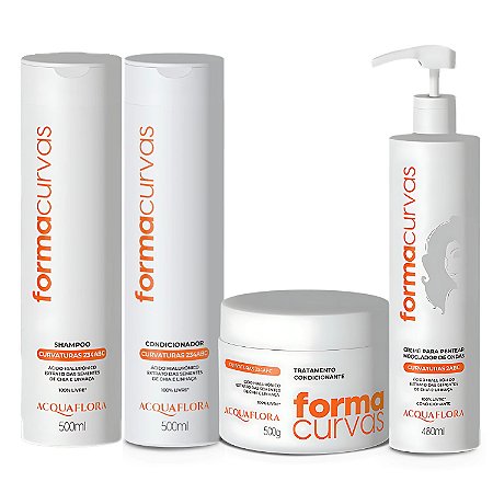 Kit Acquaflora Forma Curvas: Shampoo, Condicionador, Tratamento e Creme Modelador Ondas