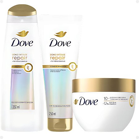 Kit Dove Bond Intense Repair: Shampoo 350ml, Condicionador 250ml e Máscara