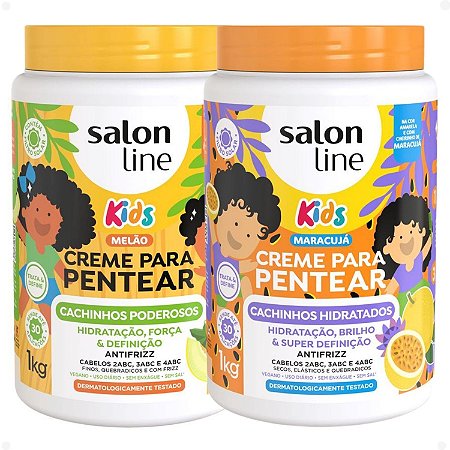 Kit Salon Line Kids: 2 Creme para Pentear Melão e Maracujá 1kg