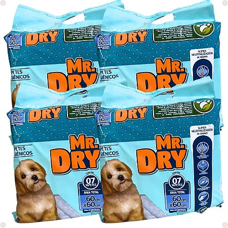 Kit Mr. Dry: 4 Tapetes Higiênicos 60x60 Com 7 Unidades
